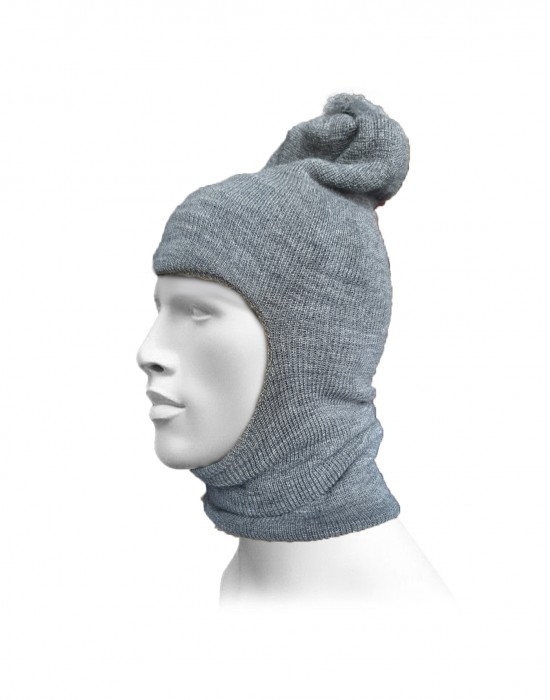 Pure Wool Ribbed Monkey Cap  Grey